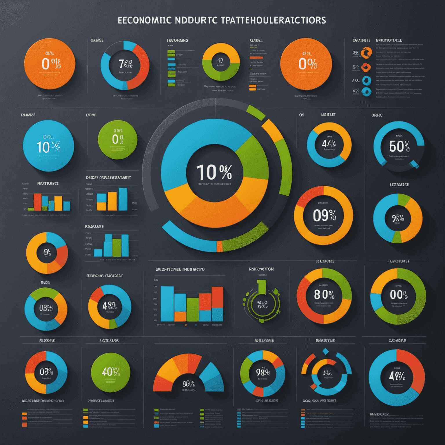 Infografika zobrazujúca ekonomické ukazovatele s ikonami a percentami